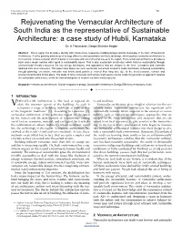 Rejuvenating the Vernacular Architecture of South India As the Representative of Sustainable Architecture: a Case Study of Hubli, Karnataka Dr