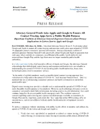 Attorney General Frosh Asks Apple and Google to Ensure All Contact
