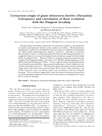 Cretaceous Origin of Giant Rhinoceros Beetles (Dynastini; Coleoptera) and Correlation of Their Evolution with the Pangean Breakup