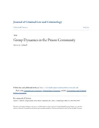 Group Dynamics in the Prison Community Morris G