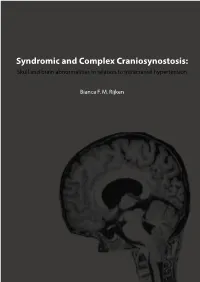 Syndromic and Complex Craniosynostosis: Craniosynostosis: and Complex Syndromic