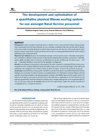 The Development and Optimisation of a Quantitative Physical Fitness Scoring System for Use Amongst Naval Service Personnel
