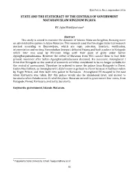 State and the Statecract of the Centrals of Government Mataram Islam Kingdom in Java