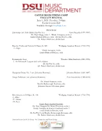 CASTLE ROCK STRING CAMP FACULTY RECITAL June 1, 2021 (Tuesday), 5:00Pm Eccles Concert Hall Available Through Youtube Live