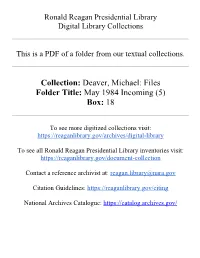 Deaver, Michael: Files Folder Title: May 1984 Incoming (5) Box: 18