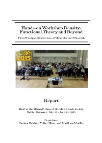 Hands-On Workshop Density- Functional Theory and Beyond