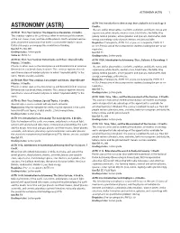Astronomy (Astr) 1