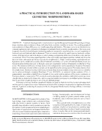 A Practical Introduction to Landmark-Based Geometric Morphometrics