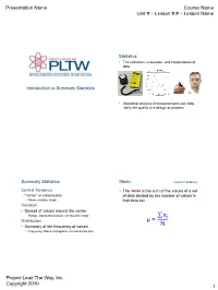 U3 Introduction to Summary Statistics