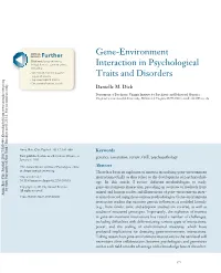 Gene-Environment Interaction in Psychological Traits and Disorders