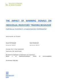 The Impact of Warning Signals on Individual Investors' Trading Behavior Empirical Evidence: a Randomized Experiment