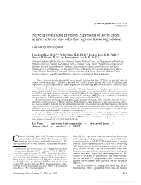 Nerve Growth Factor Promotes Expression of Novel Genes in Intervertebral Disc Cells That Regulate Tissue Degradation