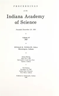 Proceedings of the Indiana Academy of Science Table of Contents Vii