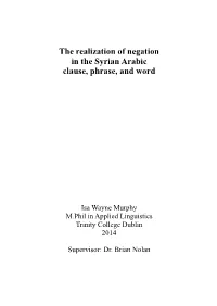 00. the Realization of Negation in the Syrian Arabic Clause, Phrase, And