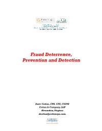 Fraud Deterrence, Prevention and Detection