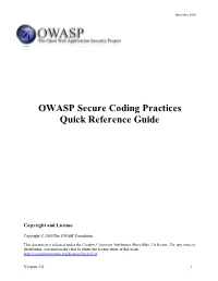 OWASP Secure Coding Practices Quick Reference Guide