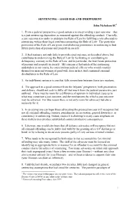 SENTENCING – GOOD BAD and INDIFFERENT John Nicholson SC1