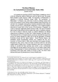 The Contradictions in Conrad Celtis' Oratio