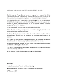 Notification Under Section 49(4) of the Communications Act 2003