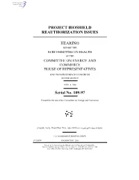 Project Bioshield Reauthorization Issues