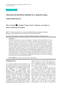 Research Article CHANGES in RUNNING SPEEDS in a 100 KM