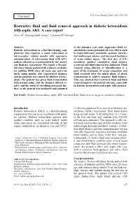 Restrictive Fluid and Fluid Removal Approach in Diabetic Ketoacidosis with Septic AKI: a Case Report