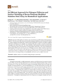 An Efficient Approach for Nitrogen Diffusion and Surface Nitriding of Boron-Titanium Modified Stainless Steel Alloy for Biomedic