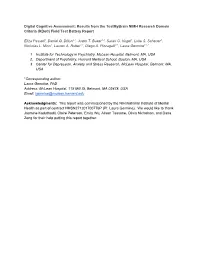 Digital Cognitive Assessment: Results from the Testmybrain NIMH Research Domain Criteria (Rdoc) Field Test Battery Report Eliza