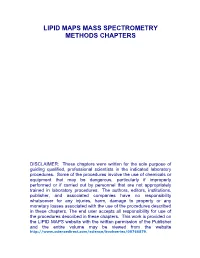 Lipid Maps Mass Spectrometry Methods Chapters
