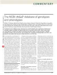 The NCBI Dbgap Database of Genotypes and Phenotypes