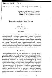 Invertebrate Paleontology Devonian Goniatites from Nevada