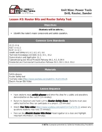 Lesson #2: Router Bits and Router Safety Test