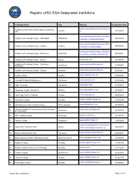 Registry of BC EQA-Designated Institutions