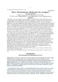 Thermonuclear AB-Reactors for Aerospace