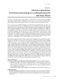 Evolutionary Psychology As a Unifying Framework and Meta-Theory