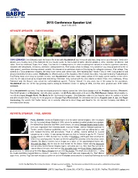 2013 Conference Speaker List As of 11/01/2013