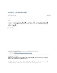 Some Passages in the Carmina of James Foullis of Edinburgh John B