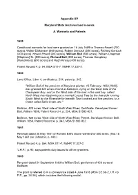 Appendix XV Maryland State Archives Land Records A. Warrants And