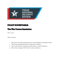 POLICY ROUNDTABLE: the War Powers Resolution