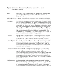 Topic 3: Kinematics – Displacement, Velocity, Acceleration, 1- and 2- Dimensional Motion