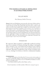 Two Models of Radical Revelation in Austrian Philosophy