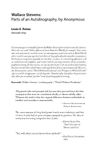 Wallace Stevens: Parts of an Autobiography, by Anonymous