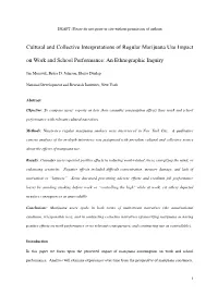 Cultural and Collective Interpretations of Regular Marijuana Use Impact on Work and School Performance: an Ethnographic Inquiry