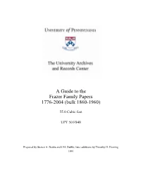 Guide, Frazer Family Papers (UPT 50 F848)