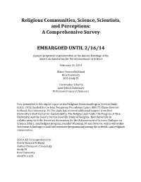 Religious Communities, Science, Scientists, and Perceptions: a Comprehensive Survey