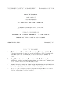 UNCORRECTED TRANSCRIPT of ORAL EVIDENCE to Be Published As HC 743-Iii