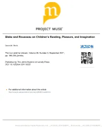 Blake and Rousseau on Children's Reading, Pleasure, and Imagination