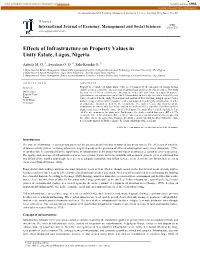 Effects of Infrastructure on Property Values in Unity Estate, Lagos, Nigeria