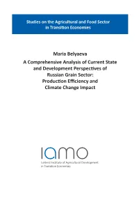 Maria Belyaeva a Comprehensive Analysis of Current State and Development Perspecti Ves of Russian Grain Sector: Producti on Eﬃ Ciency and Climate Change Impact