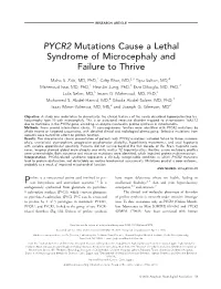 PYCR2 Mutations Cause a Lethal Syndrome of Microcephaly and Failure to Thrive